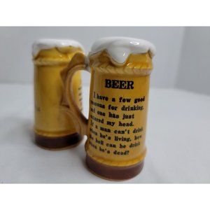 Vintage SUN GLO Beer Mug Stein Ceramic Salt & Pepper Shakers Florida